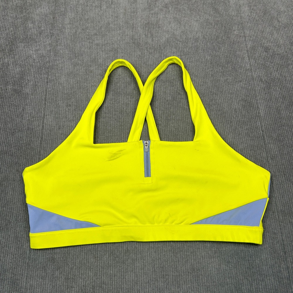 Fila Sports Bra Neon Yellow Blue Quarter Zip Crisscross Back Womens Size XL Y2k